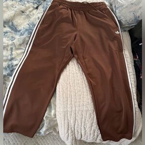 Adidas Women's Brown Track Pants with White Stripes